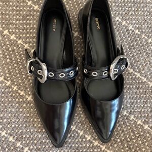 Maeve Black Flats with Silver Buckle